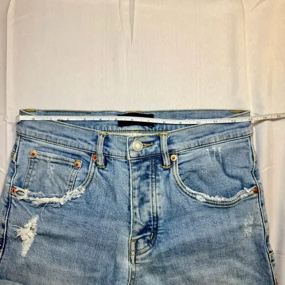 Purple Distressed Denim Shorts Light Wash Women's 29 Button Fly Y2K Streetwear - Picture 11 of 15